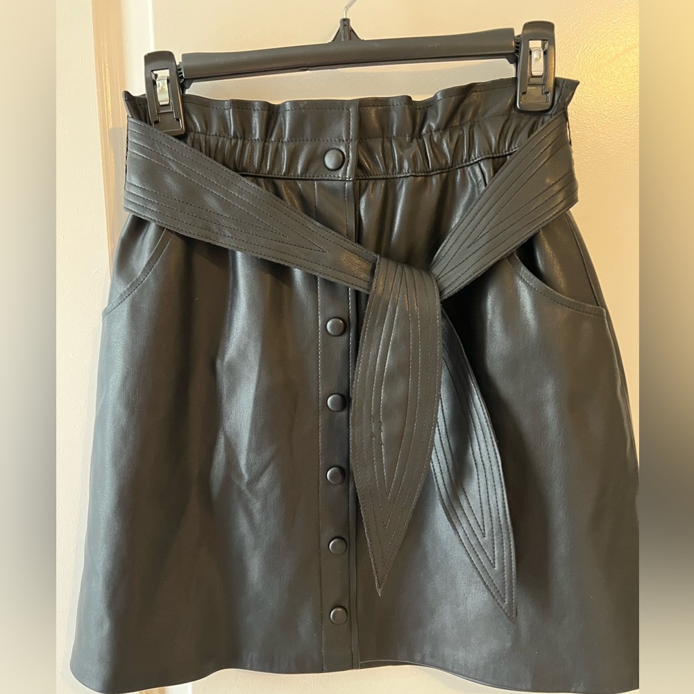 BB Dakota by Steve Madden Black  Faux Leather Mini Skirt with Tie Belt